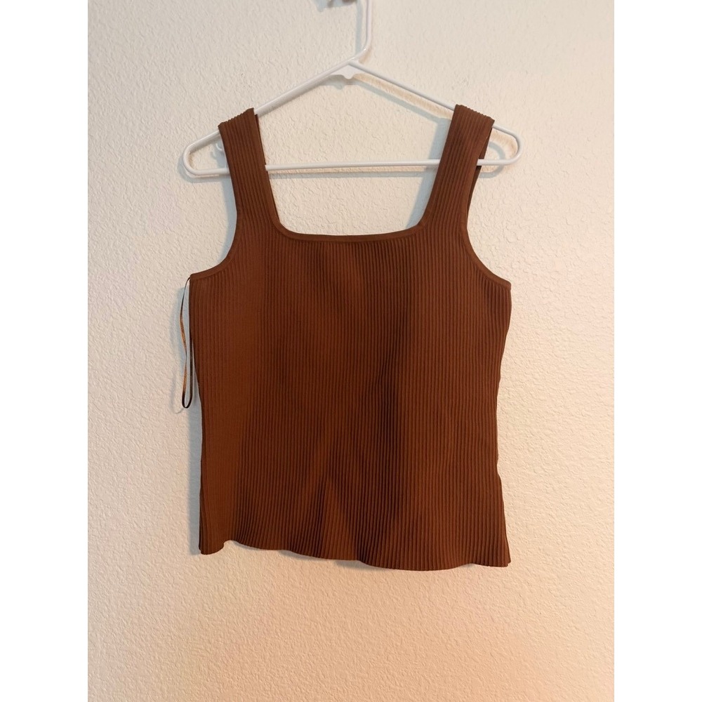 Rachel Zoe Womens Ribbed Knit Tank Top Brown Square Neck Sleeveless‎ Large